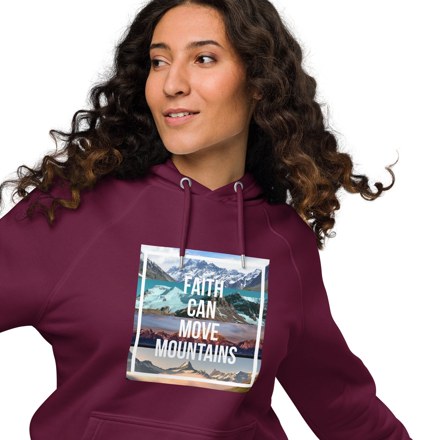 FAITH MOVES MOUNTAINS Unisex eco raglan hoodie