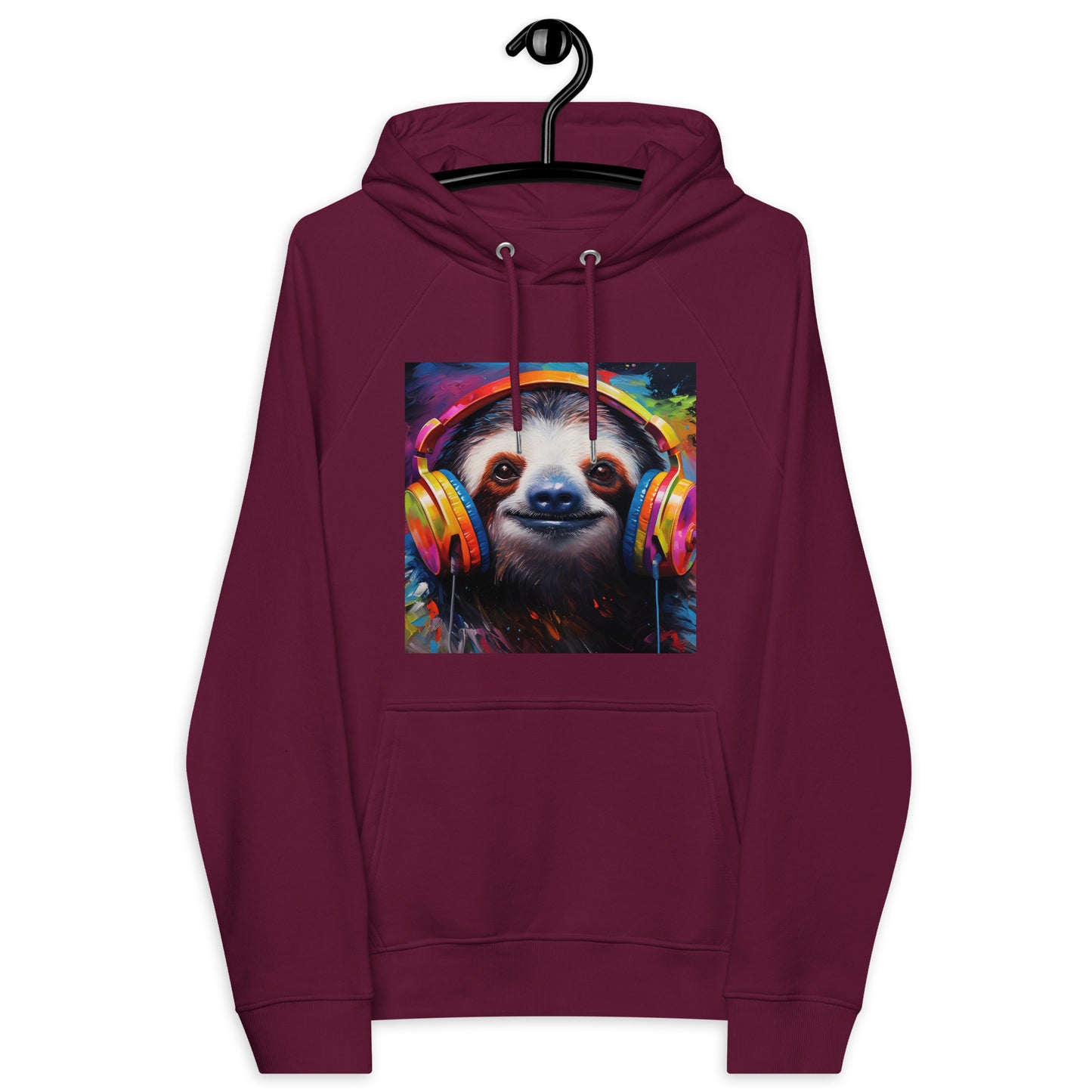 Sloth Earphones Unisex eco raglan hoodie