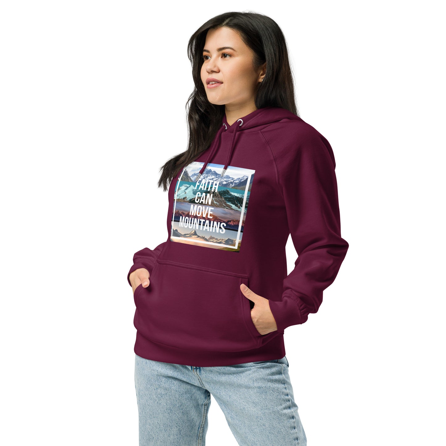 FAITH MOVES MOUNTAINS Unisex eco raglan hoodie