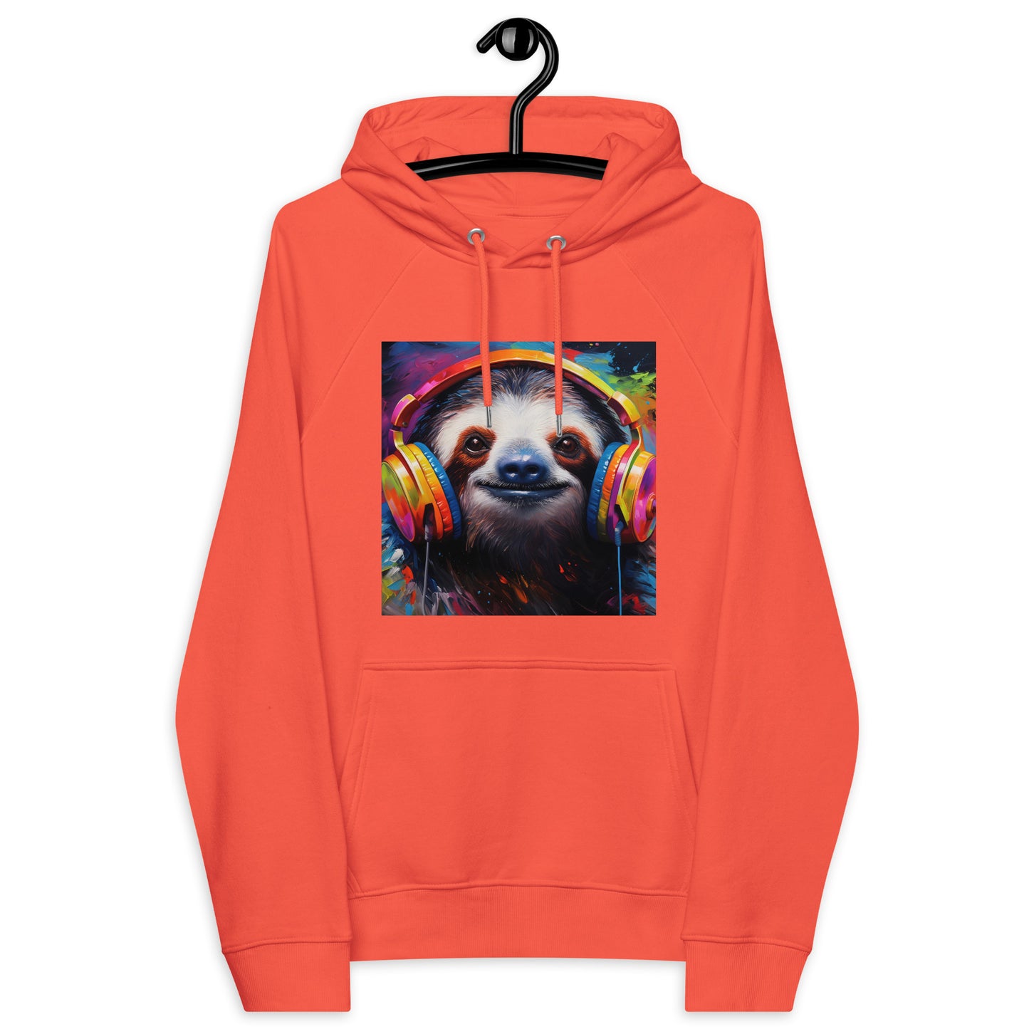 Sloth Earphones Unisex eco raglan hoodie