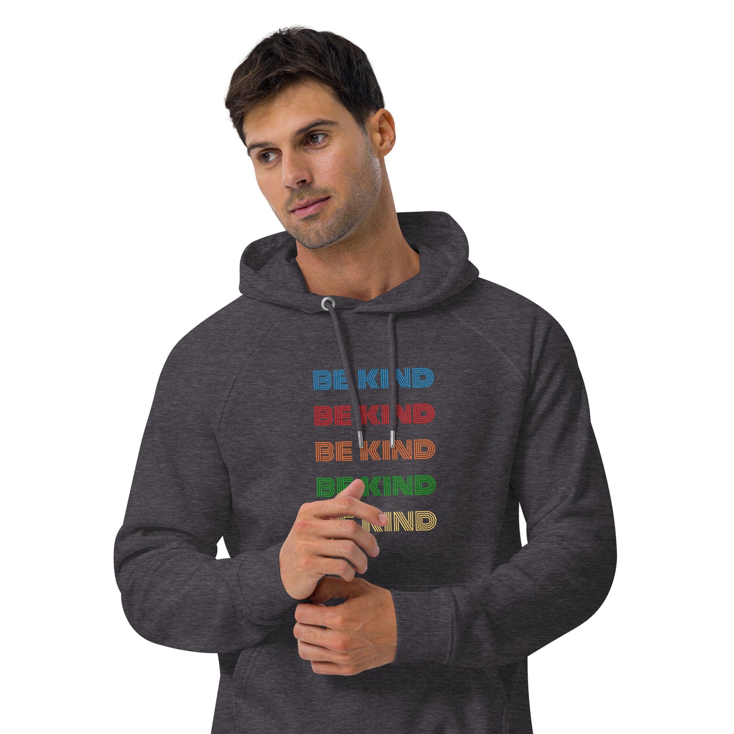 BE KIND RAINBOW Unisex eco raglan hoodie