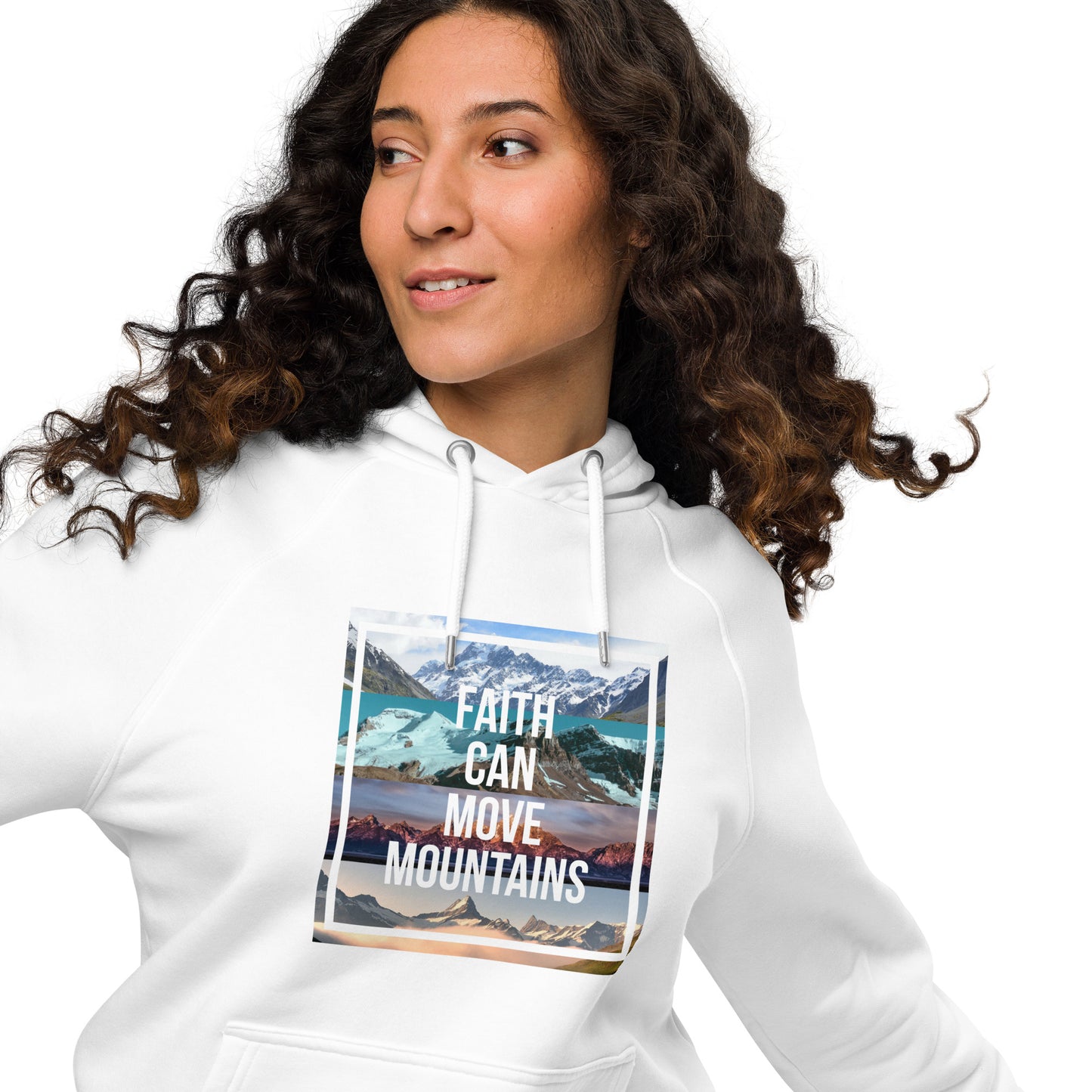 FAITH MOVES MOUNTAINS Unisex eco raglan hoodie