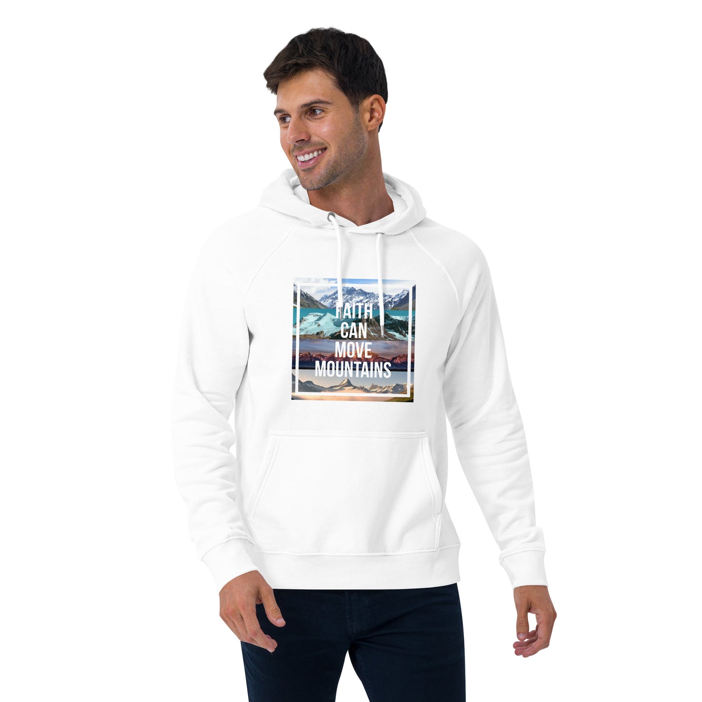 FAITH MOVES MOUNTAINS Unisex eco raglan hoodie