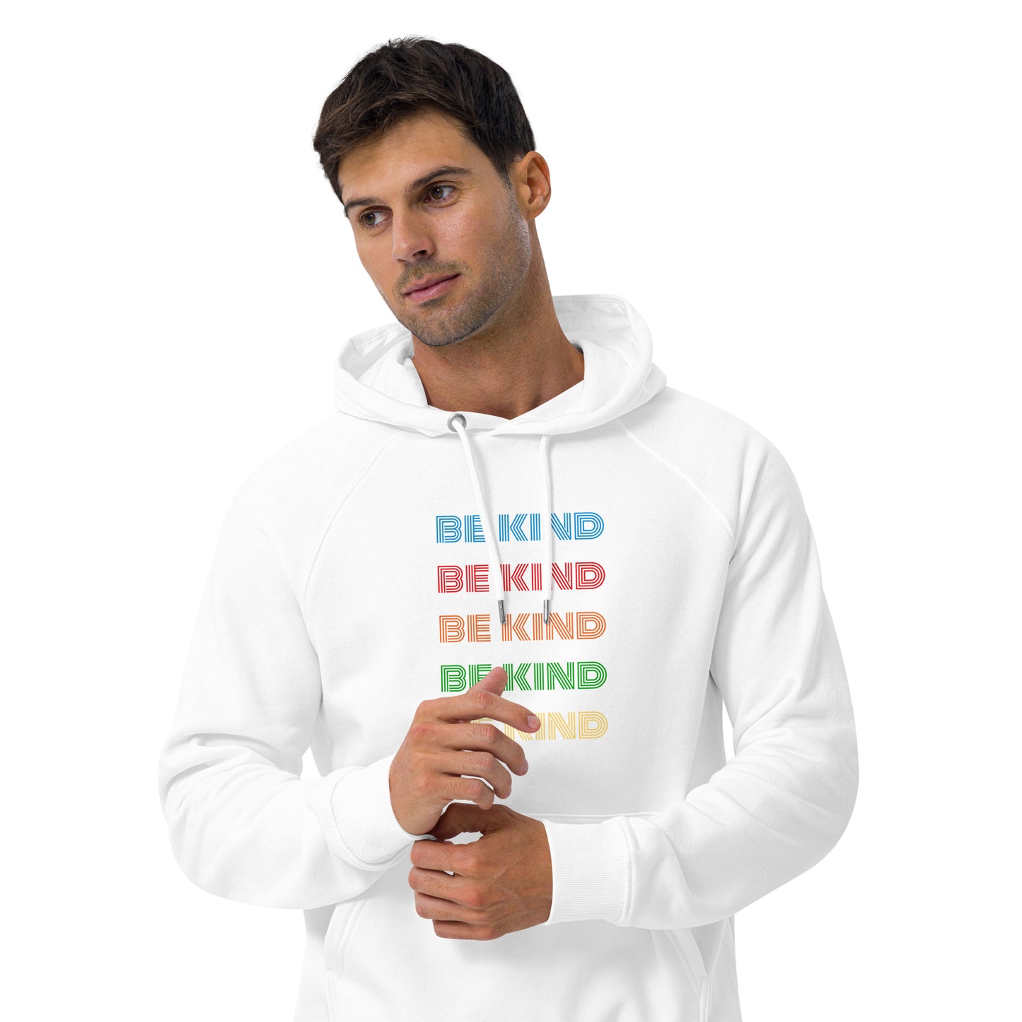 BE KIND RAINBOW Unisex eco raglan hoodie