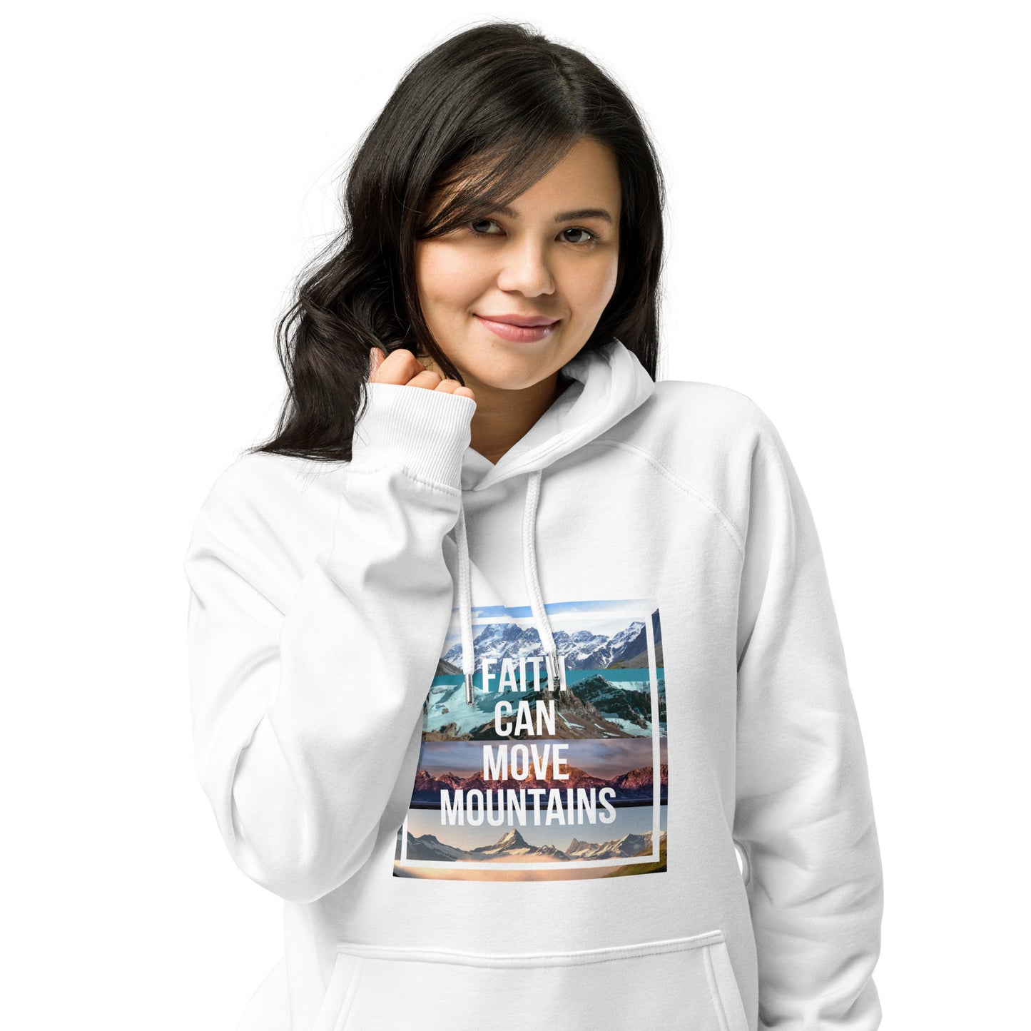 FAITH MOVES MOUNTAINS Unisex eco raglan hoodie