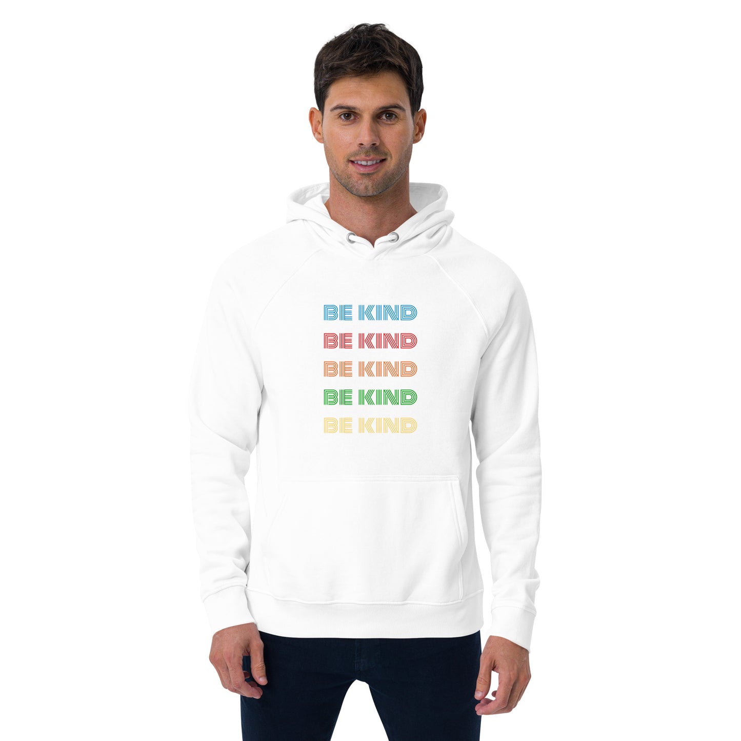 BE KIND RAINBOW Unisex eco raglan hoodie