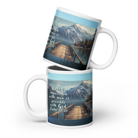 Luke 18:27 White glossy mug