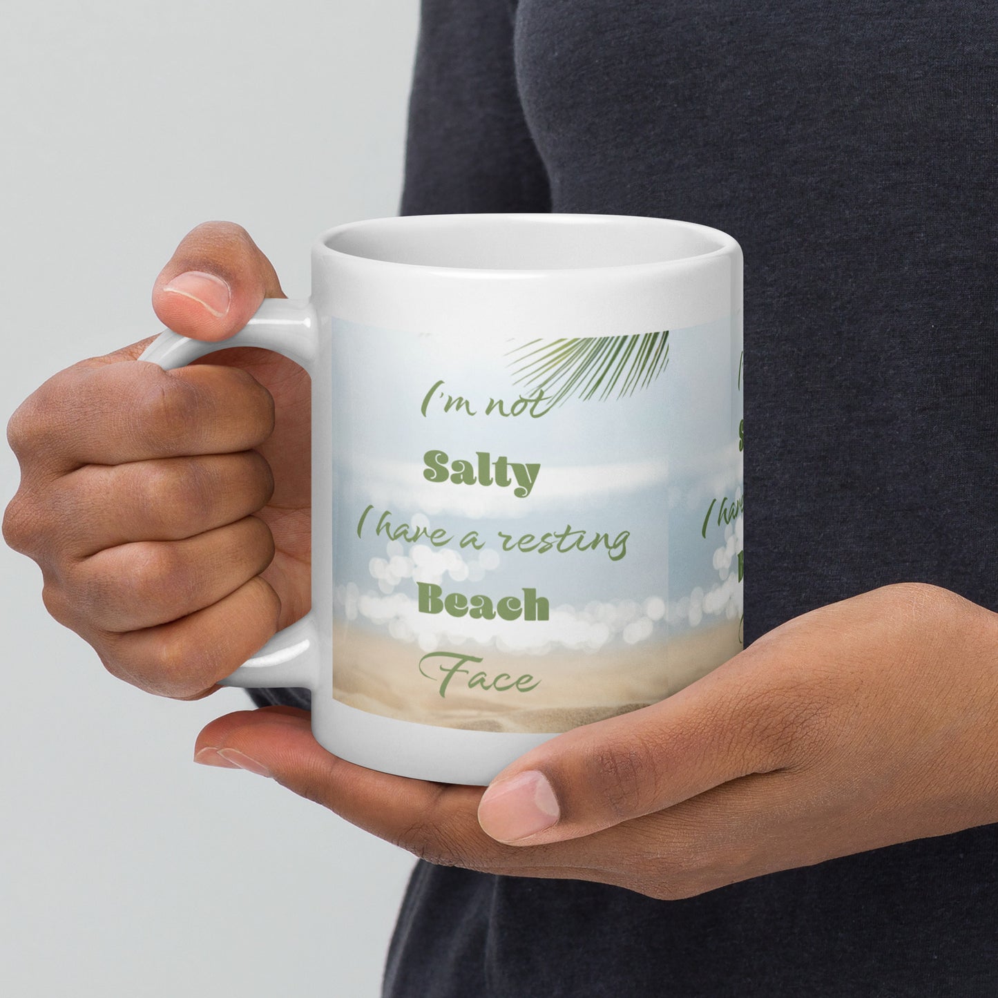 RESTING BEACH FACE White glossy mug