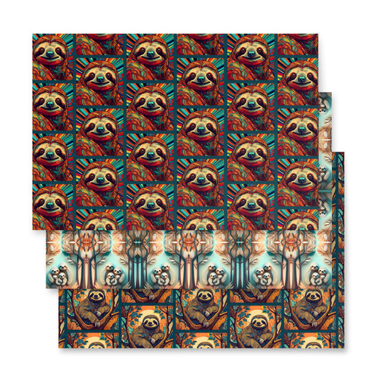 CUTE SLOTHS Wrapping paper sheets